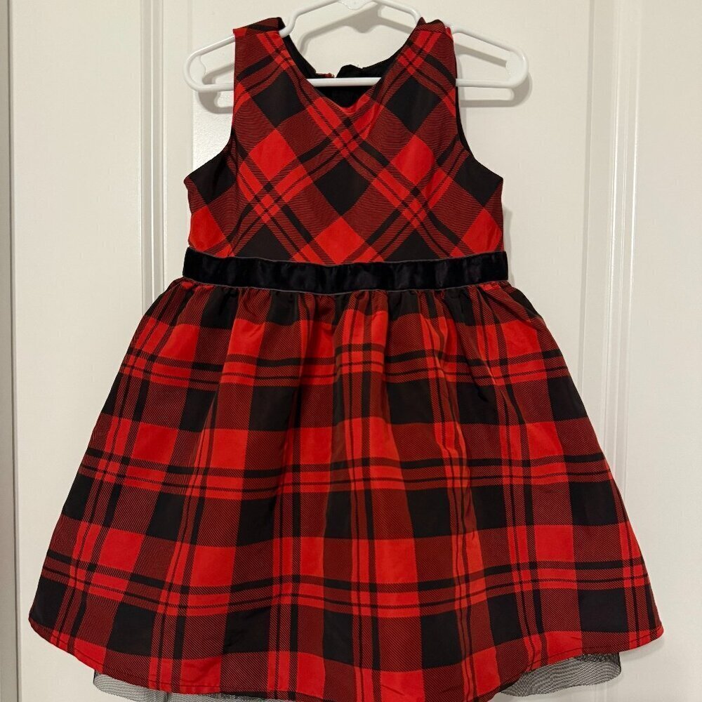 Cat & Jack Girls Sleeveless Buffalo Check Plaid Dress Red Black Size - 4T - Picture 2 of 6